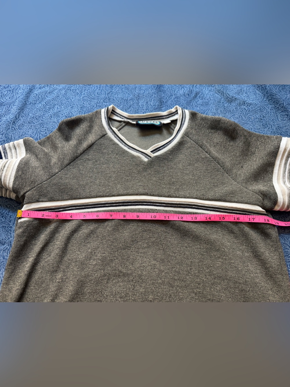 Vintage Hipwear Olive Green Striped V-Neck Sweater Y2K Skater Grunge |Size L - Picture 6 of 8